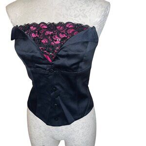Veronique Young Vintage Womens Bustier Style Top Size M Black Pink Strapless